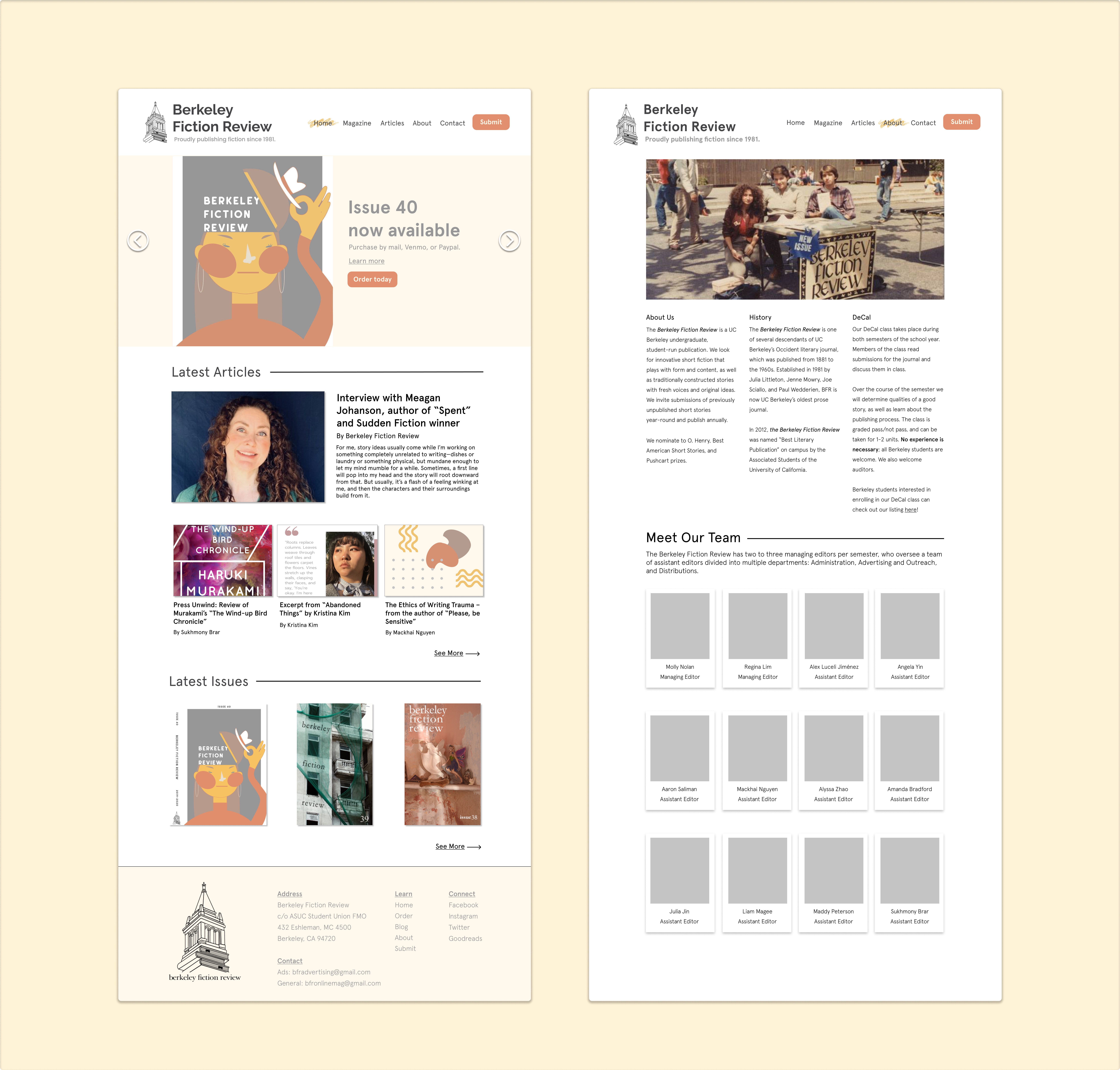 Mockup of the updated BFR home and about pages